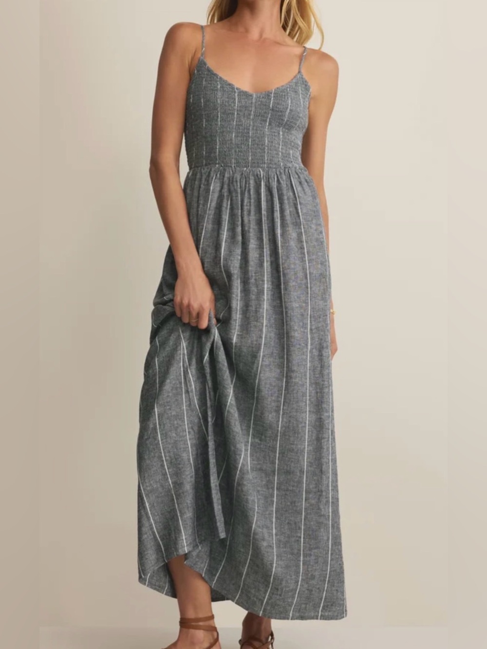 Striped Maxi Sundress with Smocked Bodice
